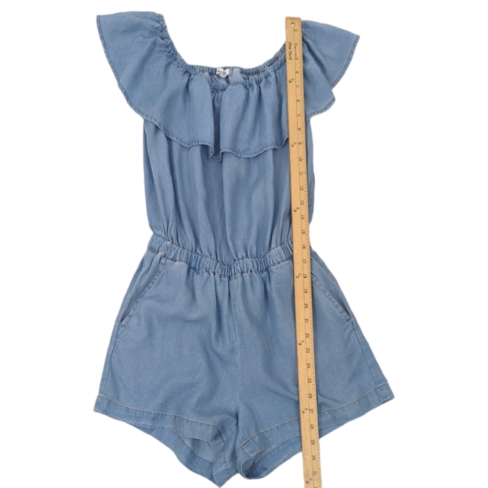 Splendid Chambray Romper Jumpsuit Womens XS Blue Tencel Off The Shoulder - Picture 14 of 15
